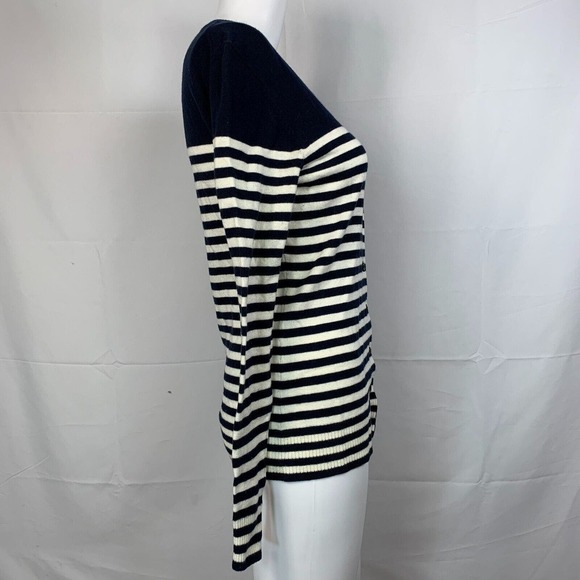 Gap Cardigan Womens Sz M Navy Blue White Striped Sweater Cotton Button - Picture 3 of 8